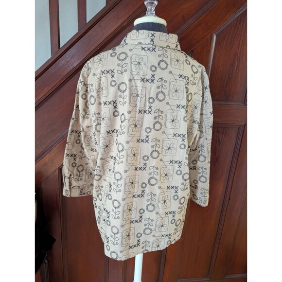 Alfred Dunner Beige Floral & Geometric Button-Up Shirt Jacket Sz 18 Linen Blend - Picture 3 of 8
